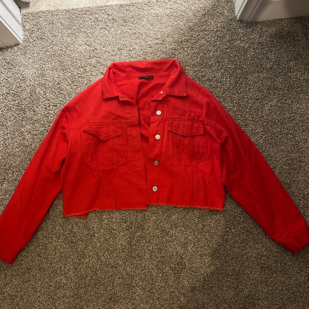 Red shein denim jacket